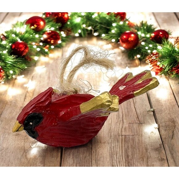 Kurt S Adler Red Cardinal Bird Christmas Tree Ornament with Gold Accents - Picture 1 of 8